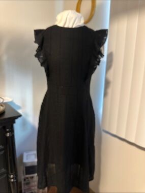 Elegant Black Eyelet Ruffle Midi Dress